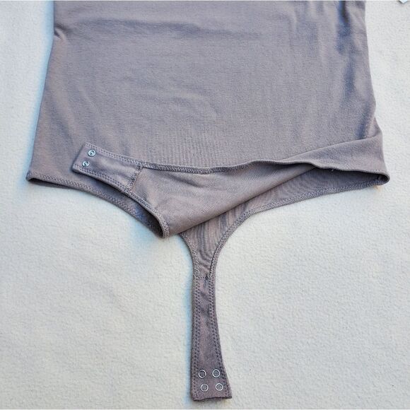 Calvin Klein Ribbed Scuba Bodysuit Dark Beige/Gray - Picture 6 of 11